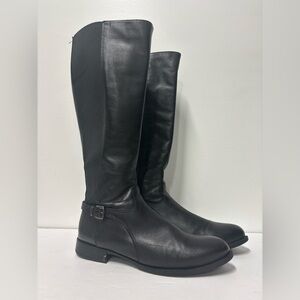 LA CANADIENNE Black Leather Buckle Stretch Knee High Boots Women’s Size 8 1/2